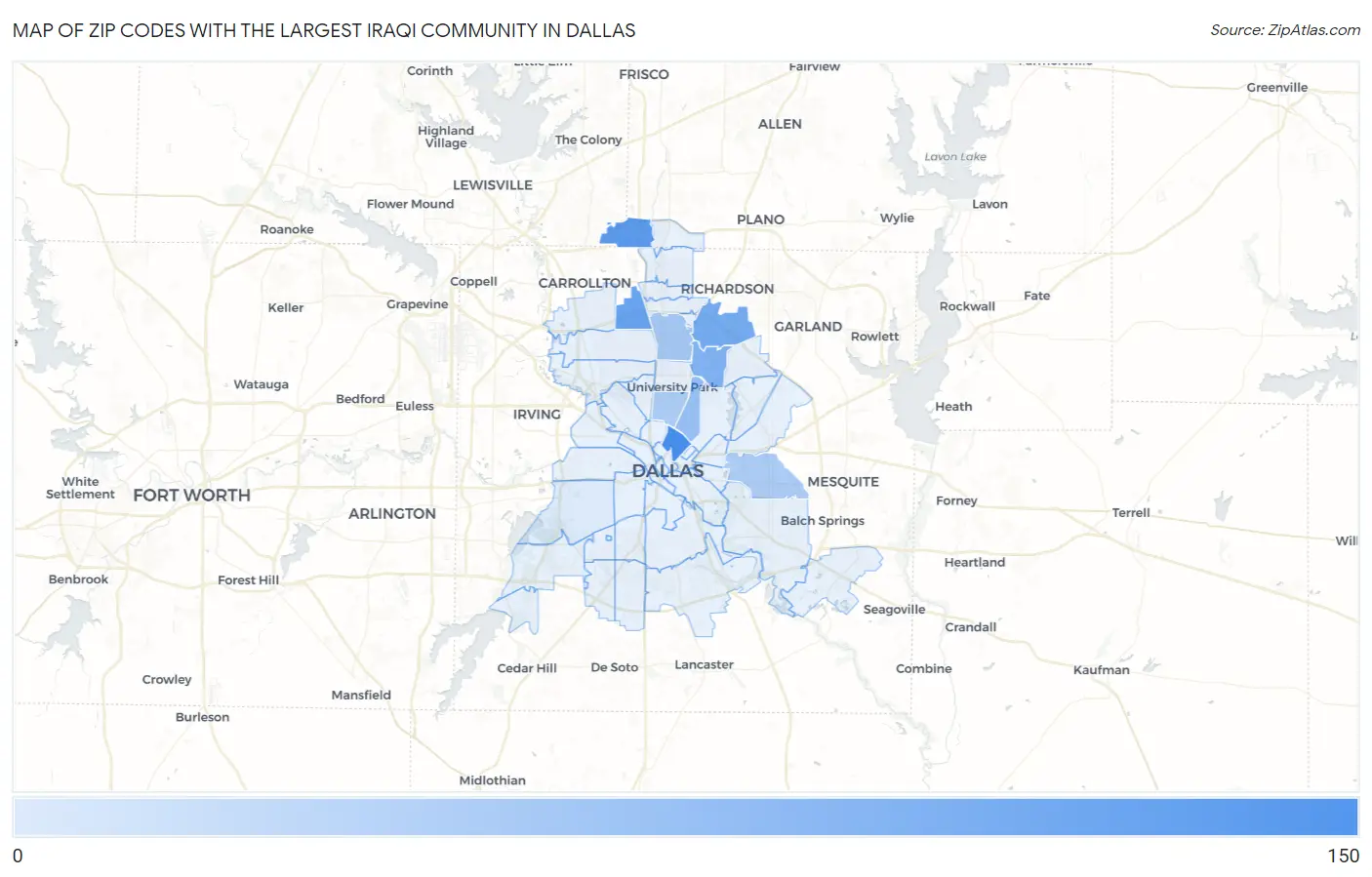Zip Codes with the Largest Iraqi Community in Dallas Map