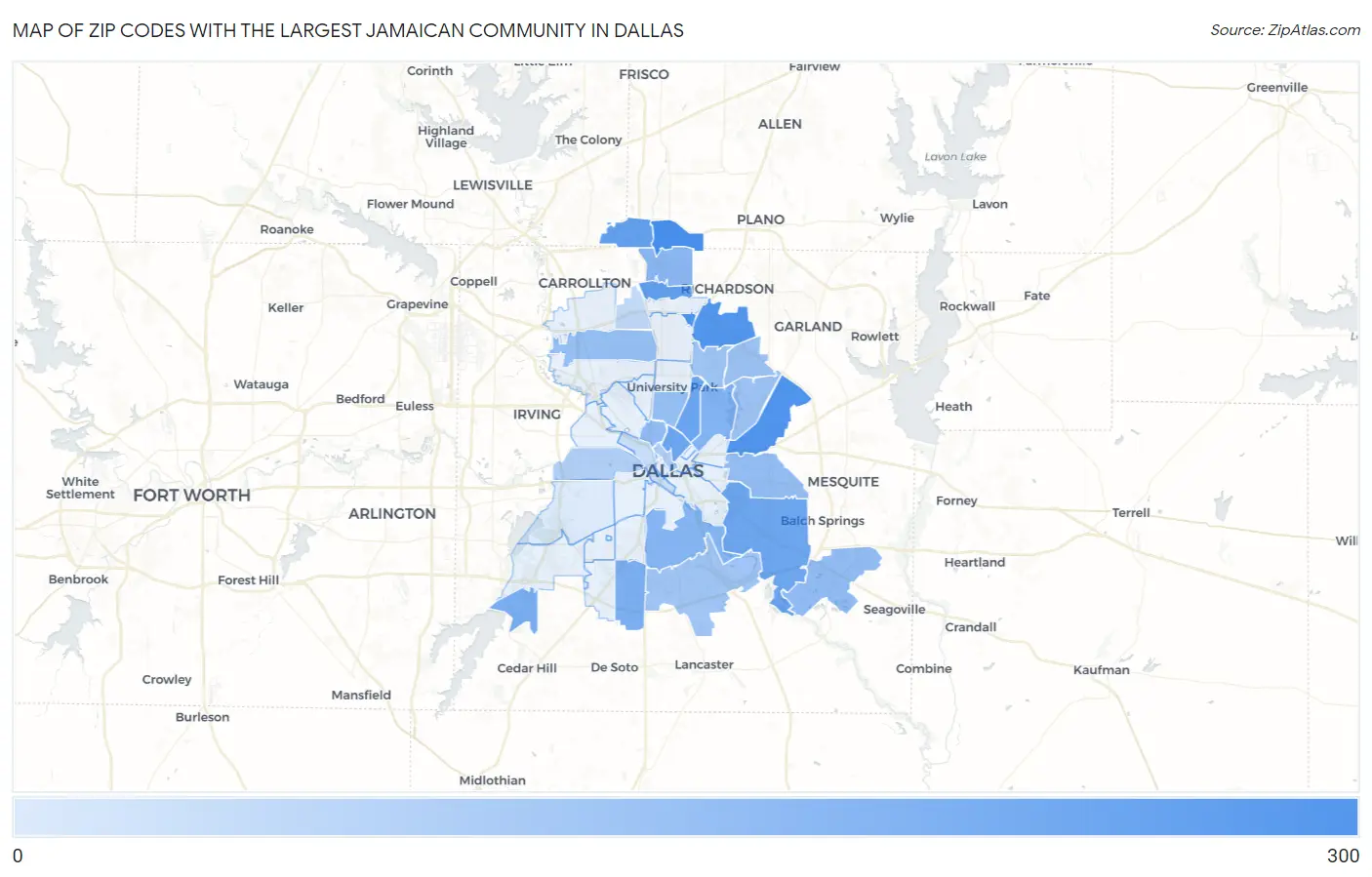 Zip Codes with the Largest Jamaican Community in Dallas Map
