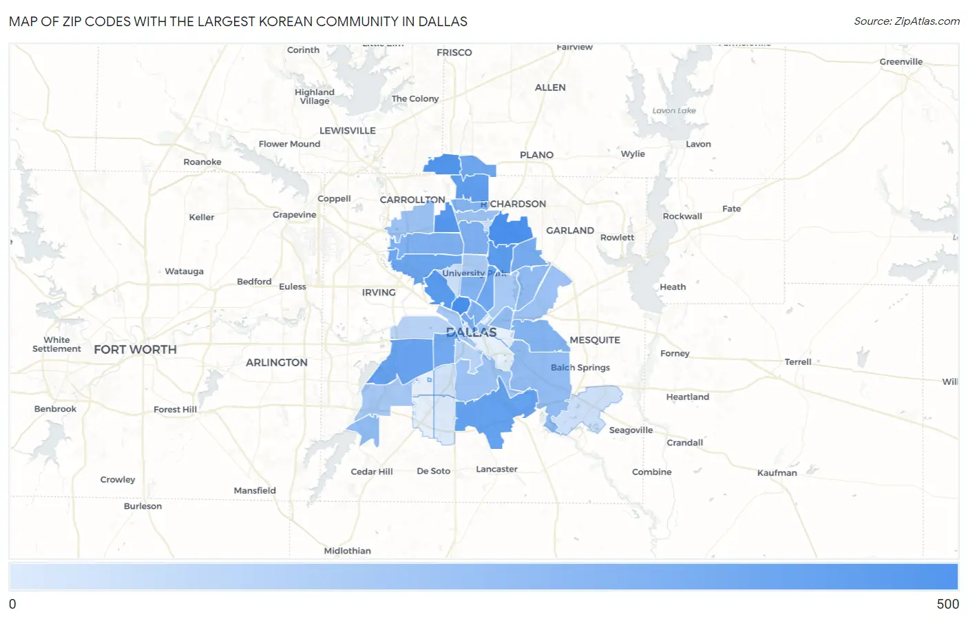Zip Codes with the Largest Korean Community in Dallas Map