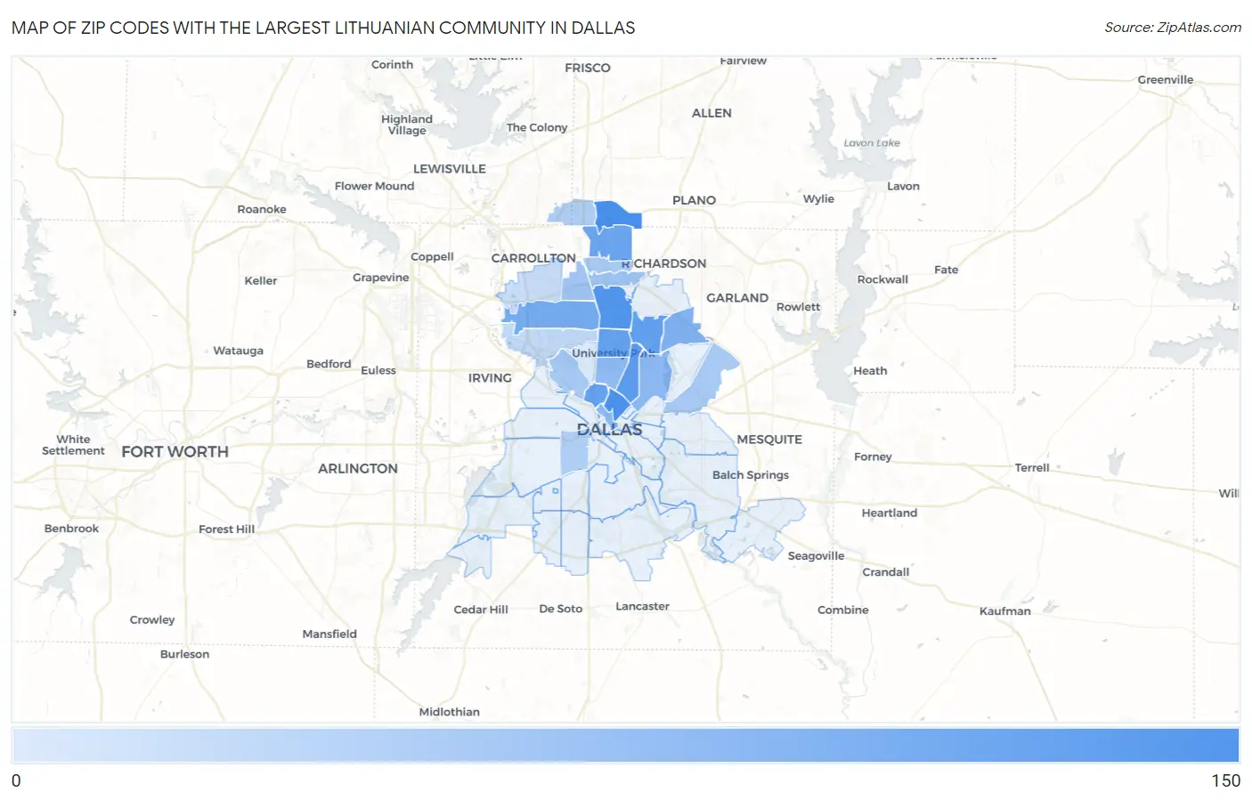 Zip Codes with the Largest Lithuanian Community in Dallas Map