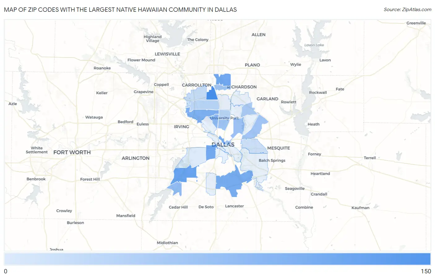 Zip Codes with the Largest Native Hawaiian Community in Dallas Map