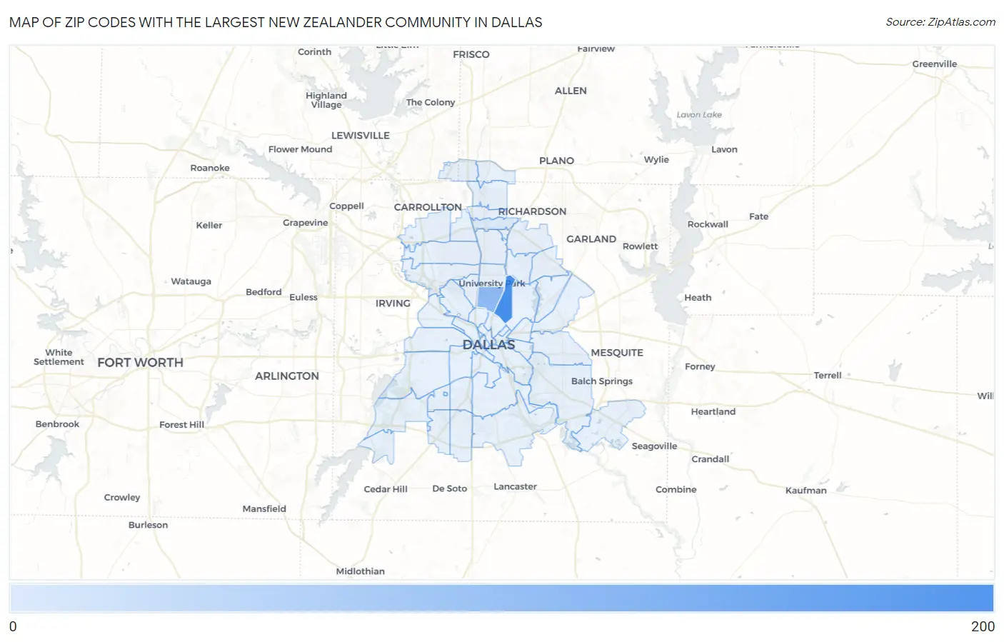 Zip Codes with the Largest New Zealander Community in Dallas Map