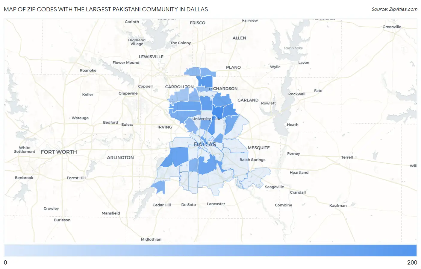 Zip Codes with the Largest Pakistani Community in Dallas Map