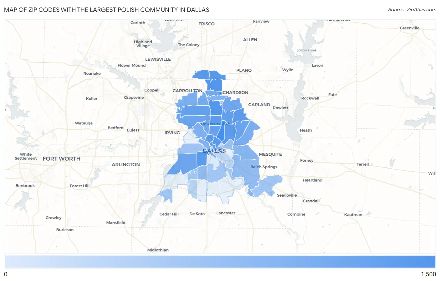 Zip Codes with the Largest Polish Community in Dallas Map