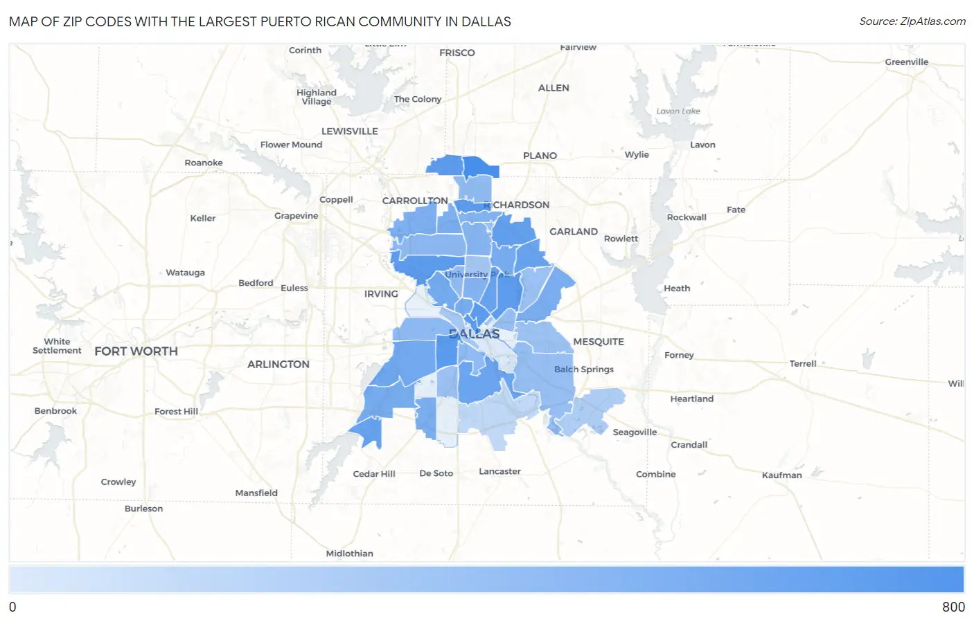 Zip Codes with the Largest Puerto Rican Community in Dallas Map