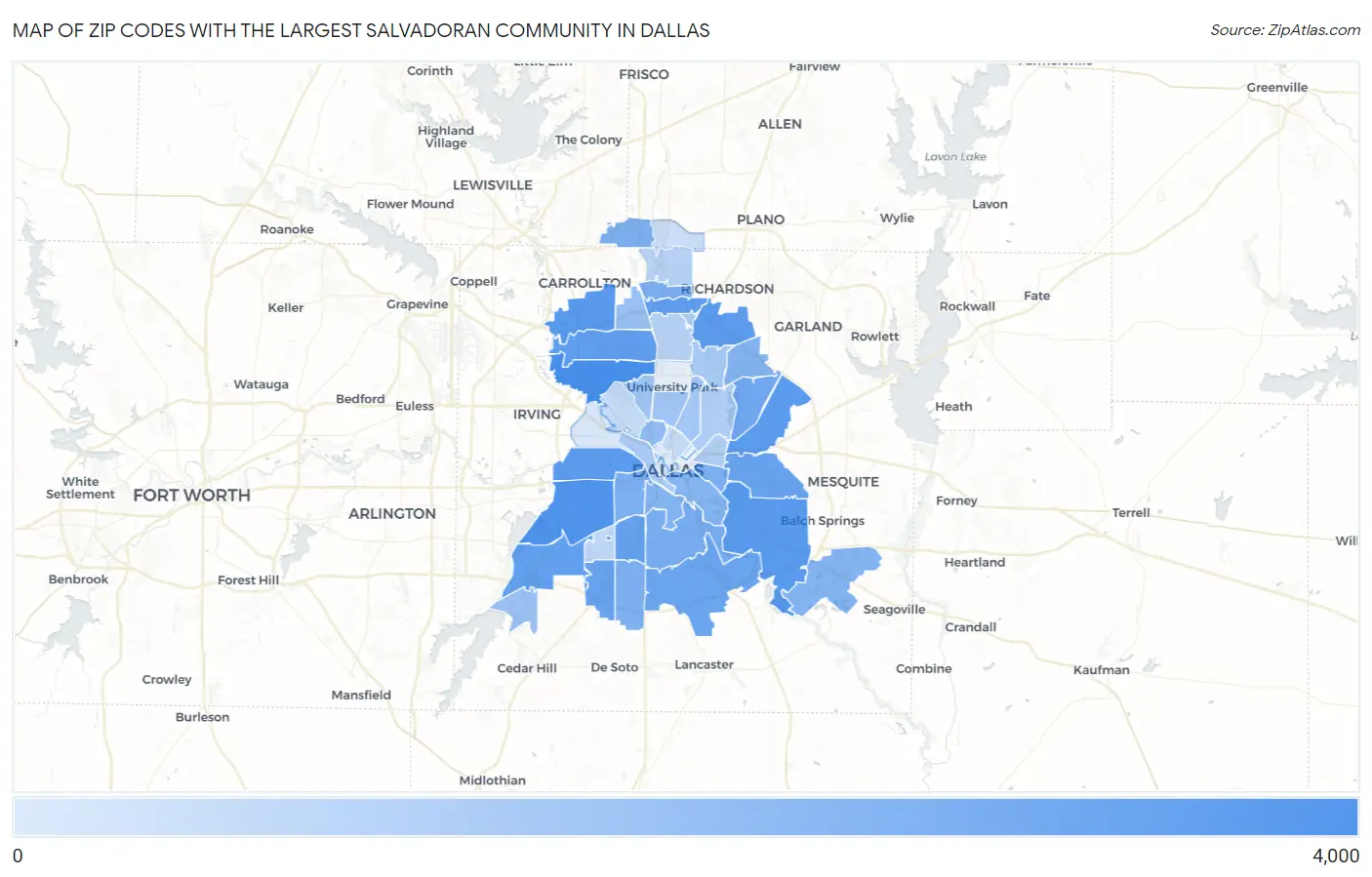 Zip Codes with the Largest Salvadoran Community in Dallas Map