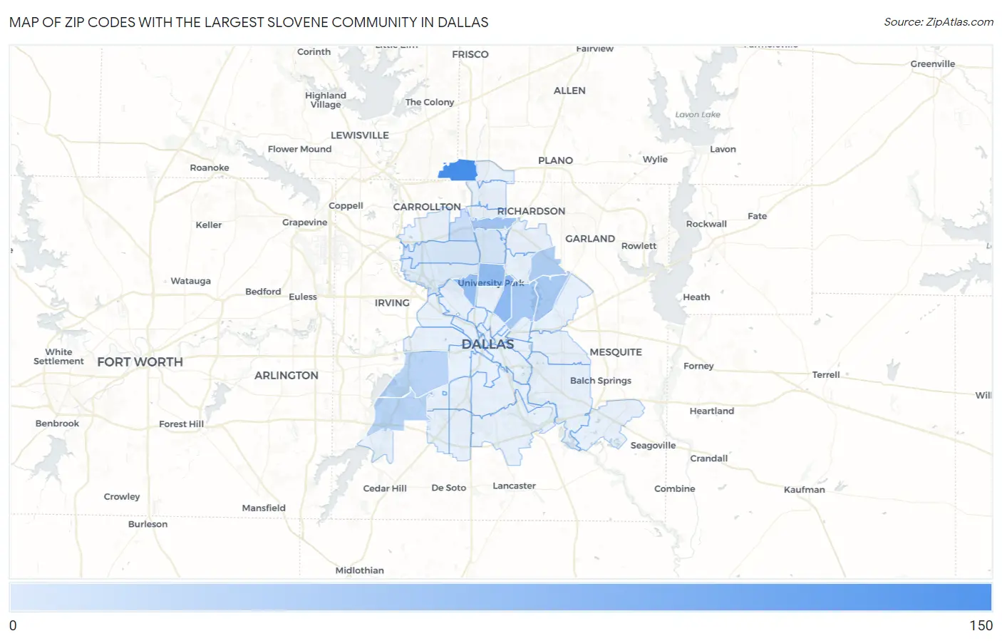 Zip Codes with the Largest Slovene Community in Dallas Map