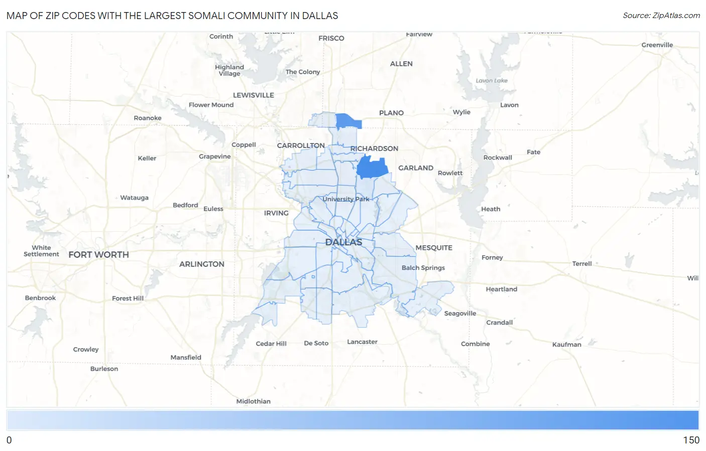 Zip Codes with the Largest Somali Community in Dallas Map