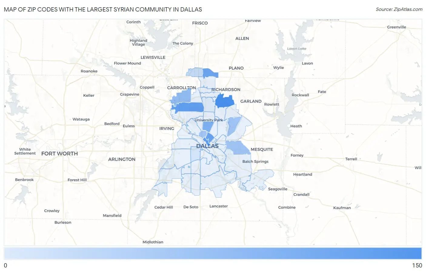 Zip Codes with the Largest Syrian Community in Dallas Map