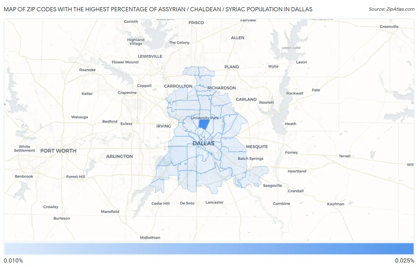 Zip Codes with the Highest Percentage of Assyrian / Chaldean / Syriac Population in Dallas Map