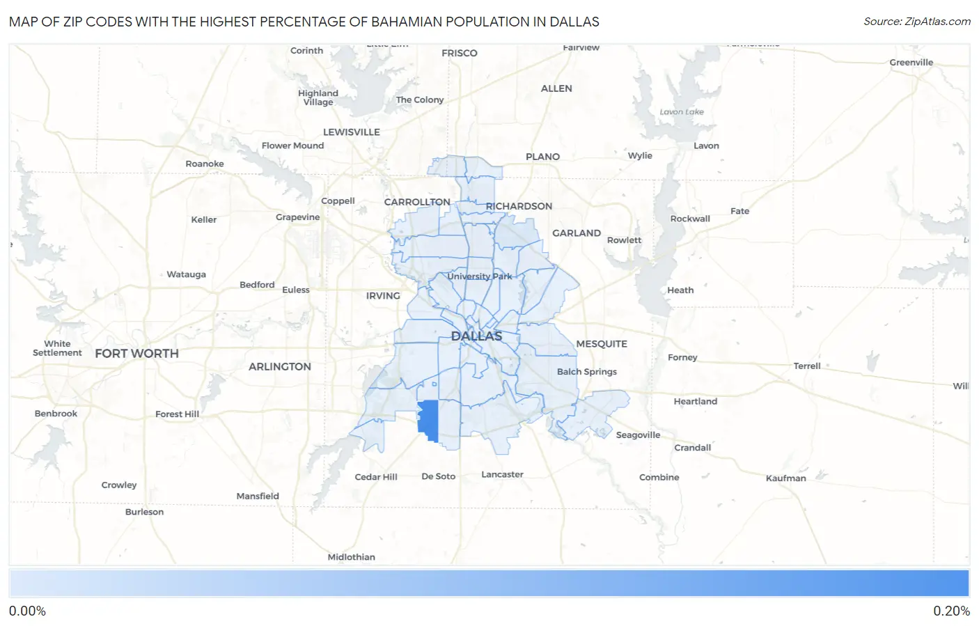 Zip Codes with the Highest Percentage of Bahamian Population in Dallas Map