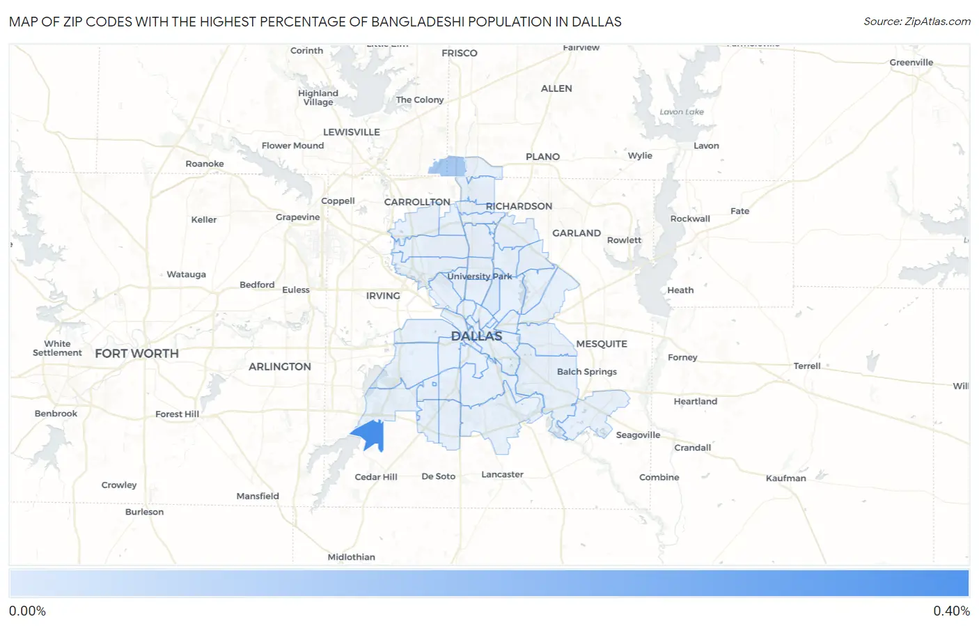 Zip Codes with the Highest Percentage of Bangladeshi Population in Dallas Map