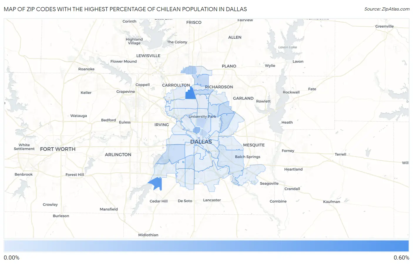 Zip Codes with the Highest Percentage of Chilean Population in Dallas Map