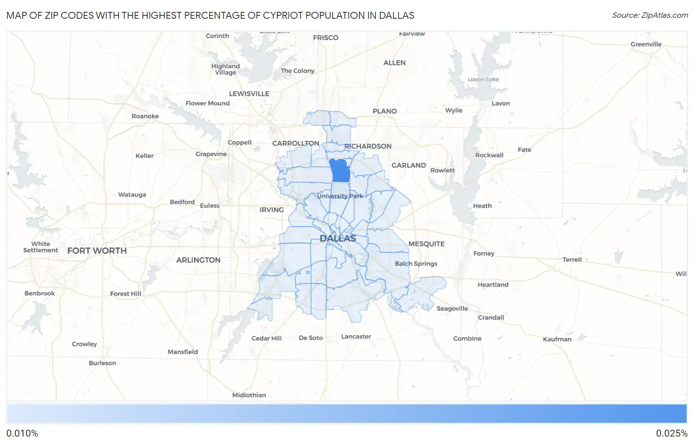 Zip Codes with the Highest Percentage of Cypriot Population in Dallas Map