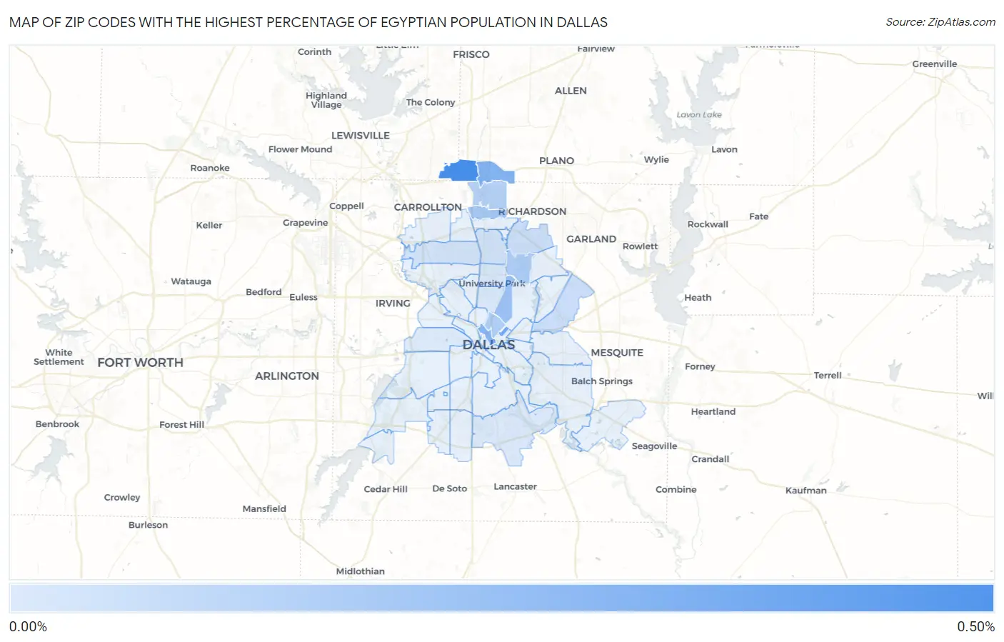Zip Codes with the Highest Percentage of Egyptian Population in Dallas Map