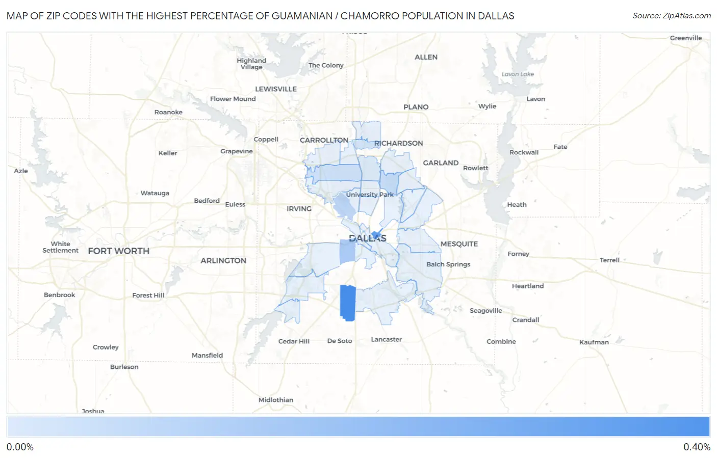 Zip Codes with the Highest Percentage of Guamanian / Chamorro Population in Dallas Map