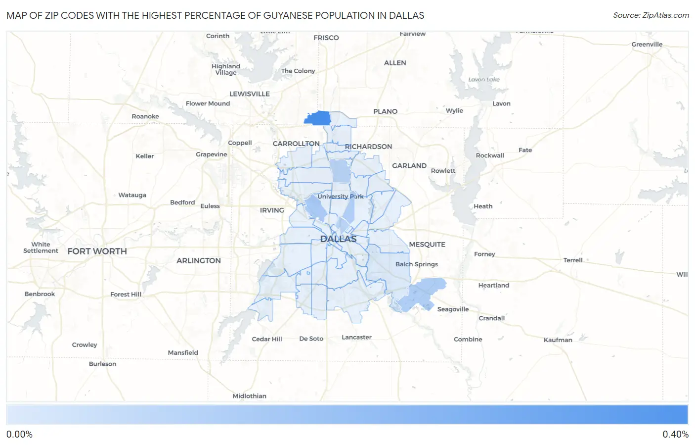 Zip Codes with the Highest Percentage of Guyanese Population in Dallas Map
