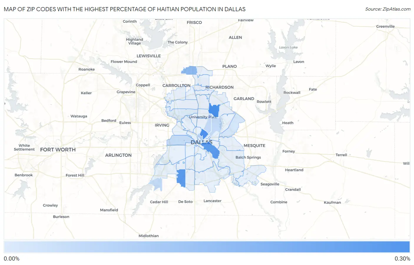 Zip Codes with the Highest Percentage of Haitian Population in Dallas Map