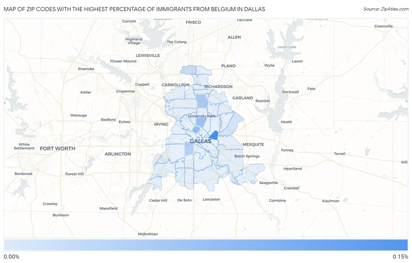 Zip Codes with the Highest Percentage of Immigrants from Belgium in Dallas Map