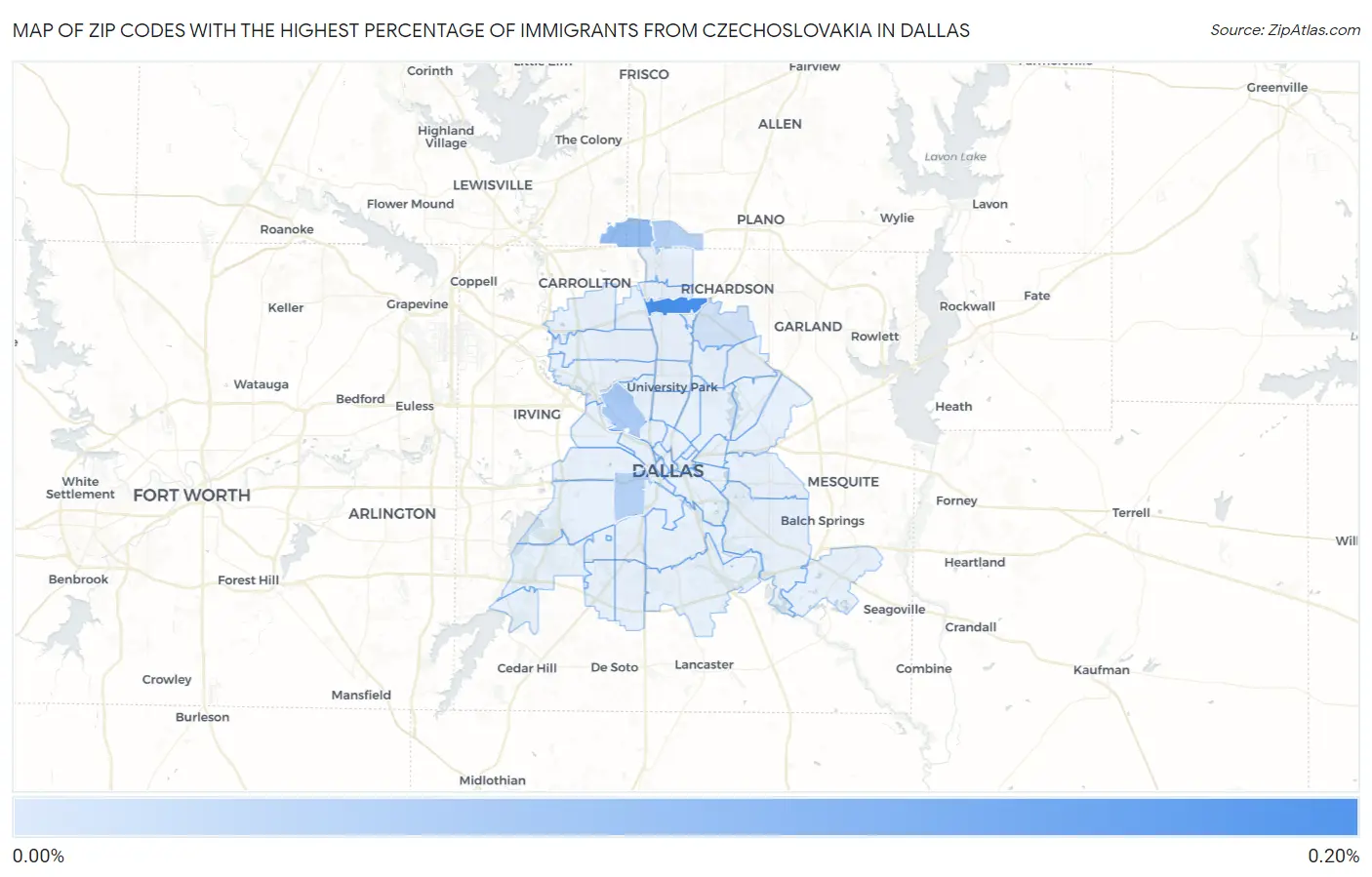 Zip Codes with the Highest Percentage of Immigrants from Czechoslovakia in Dallas Map