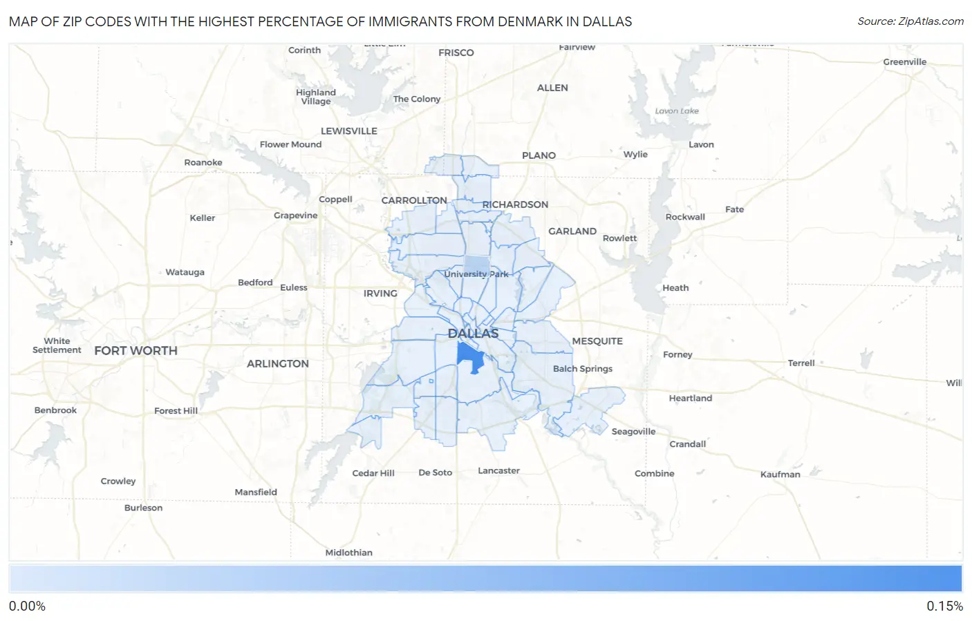 Zip Codes with the Highest Percentage of Immigrants from Denmark in Dallas Map