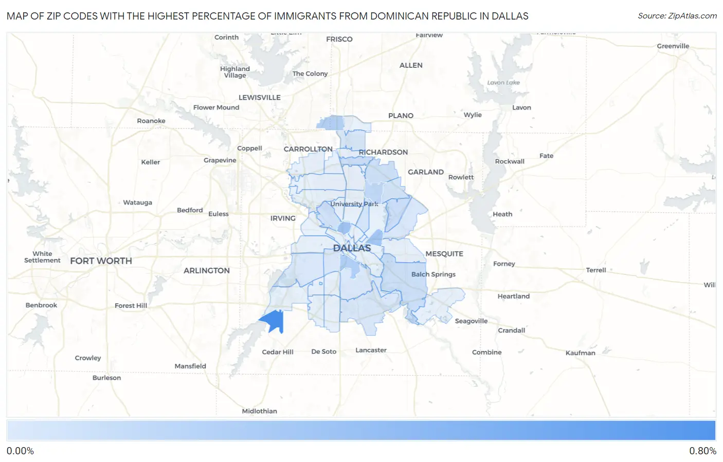 Zip Codes with the Highest Percentage of Immigrants from Dominican Republic in Dallas Map