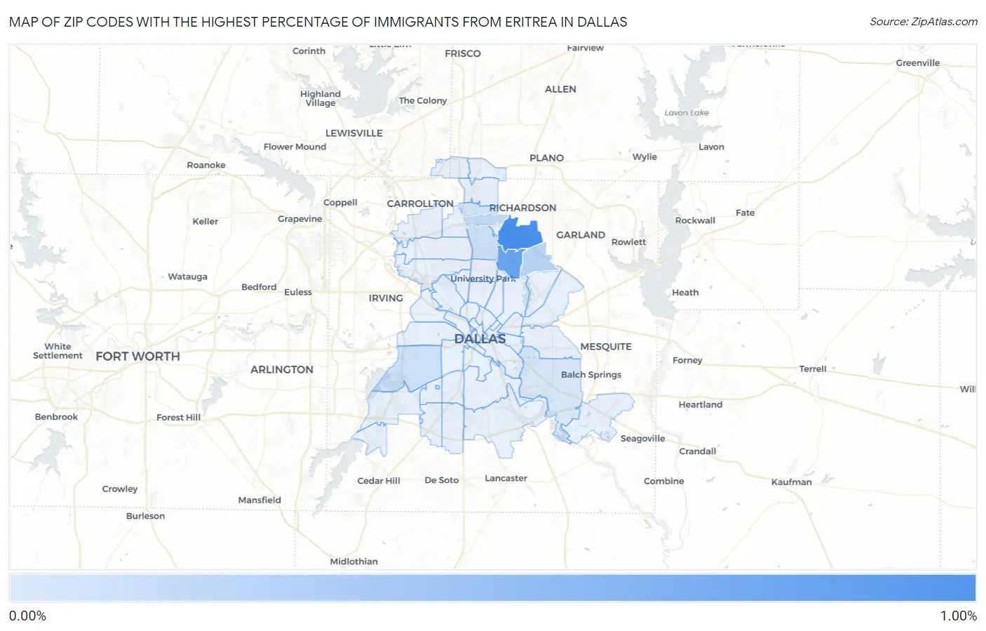 Zip Codes with the Highest Percentage of Immigrants from Eritrea in Dallas Map
