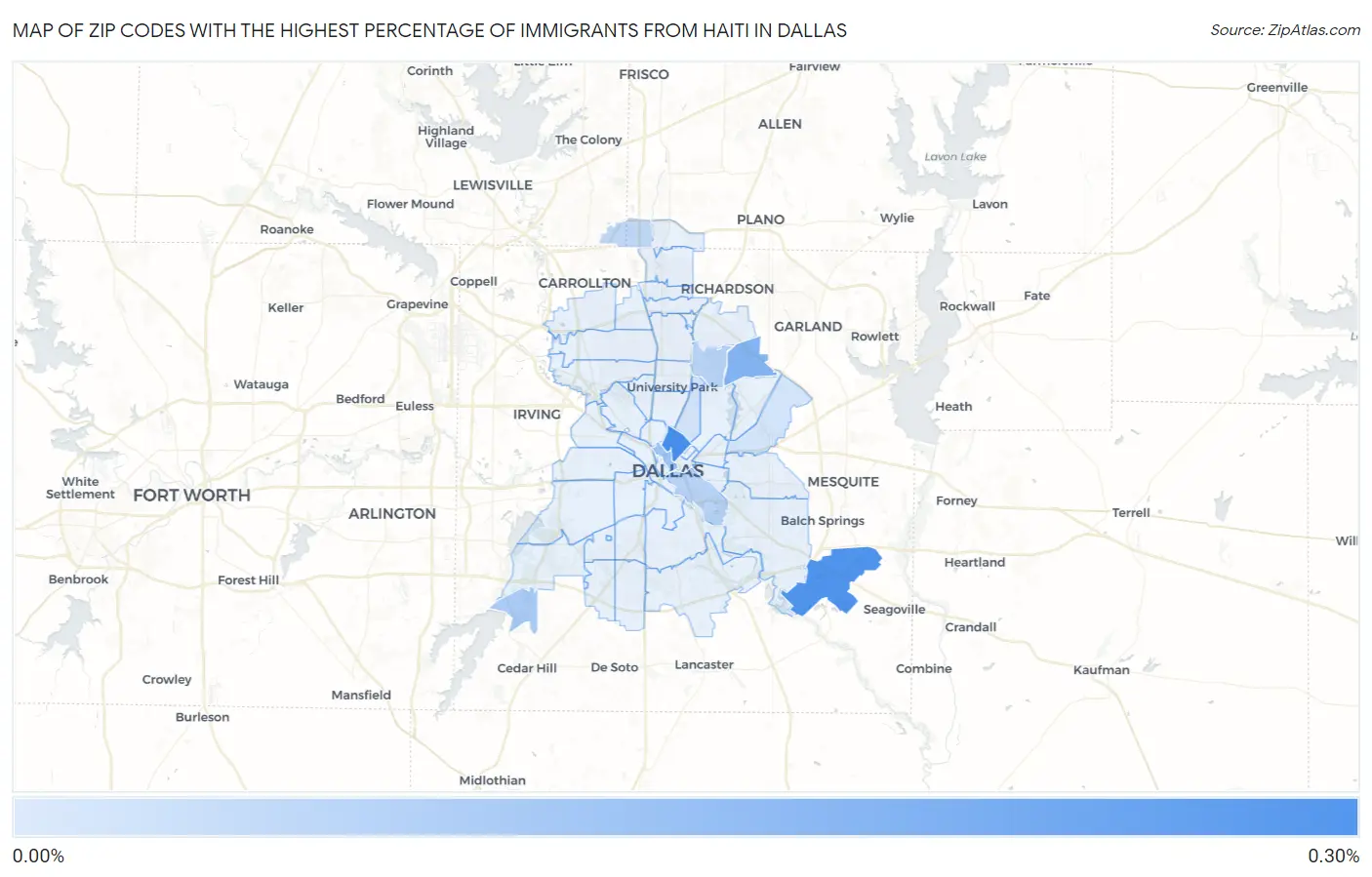 Zip Codes with the Highest Percentage of Immigrants from Haiti in Dallas Map