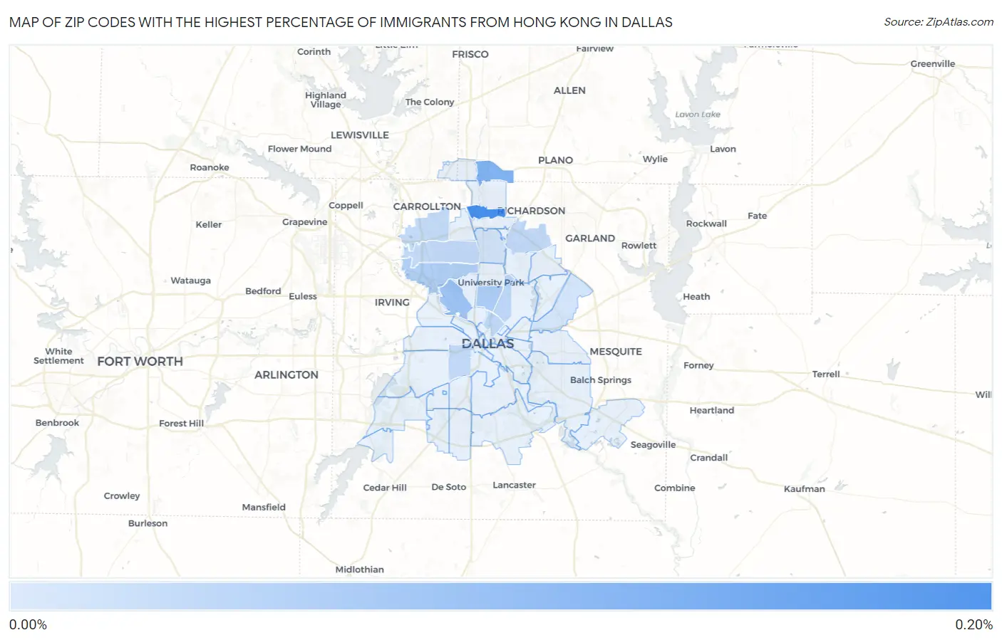 Zip Codes with the Highest Percentage of Immigrants from Hong Kong in Dallas Map