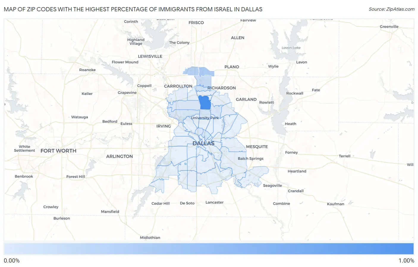 Zip Codes with the Highest Percentage of Immigrants from Israel in Dallas Map