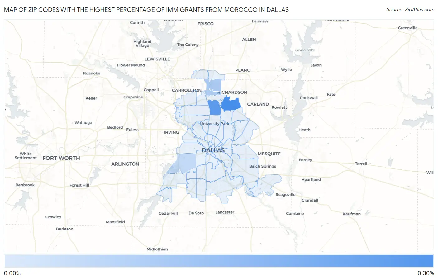 Zip Codes with the Highest Percentage of Immigrants from Morocco in Dallas Map