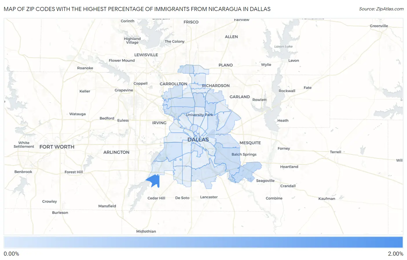 Zip Codes with the Highest Percentage of Immigrants from Nicaragua in Dallas Map