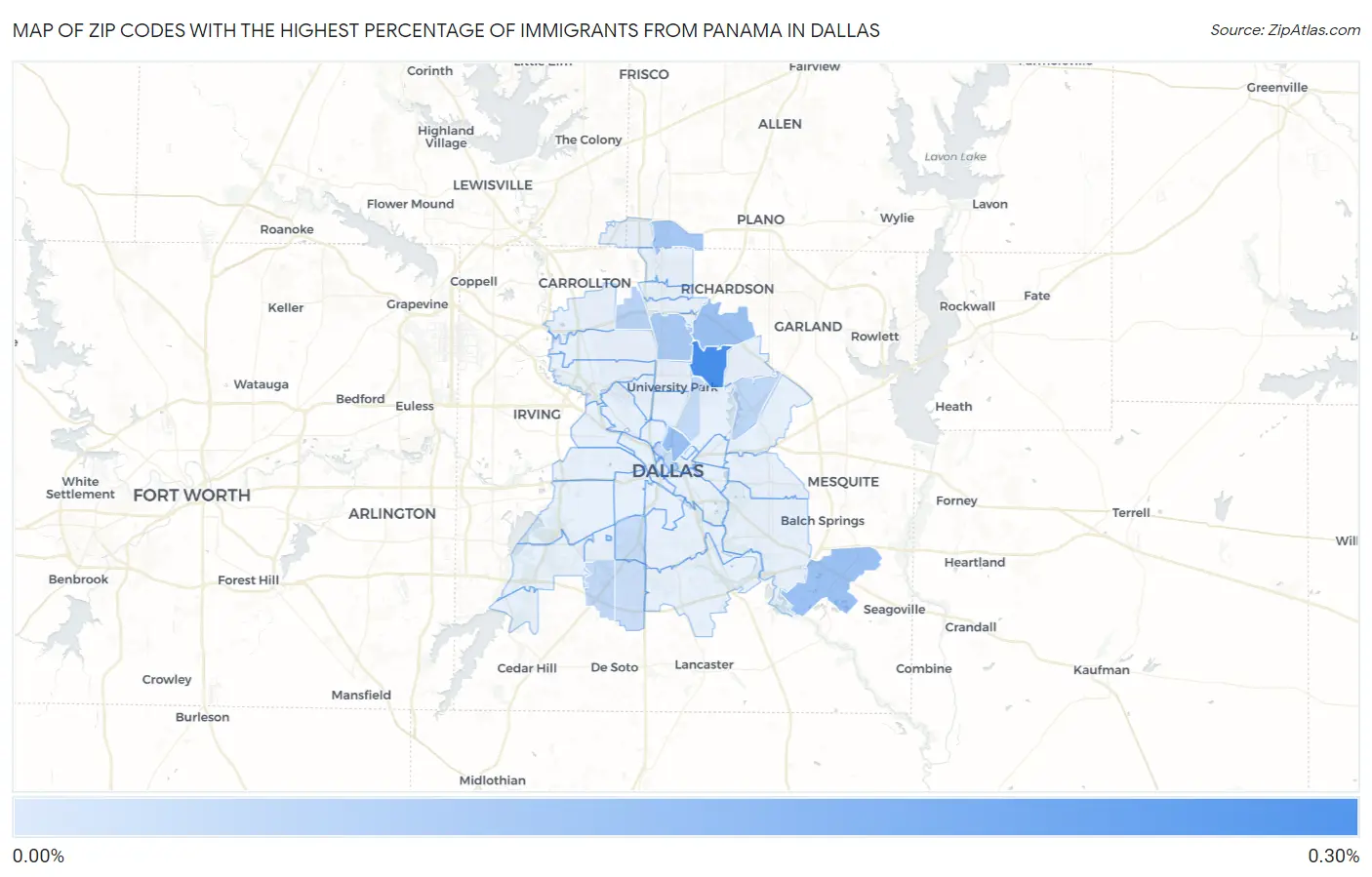 Zip Codes with the Highest Percentage of Immigrants from Panama in Dallas Map