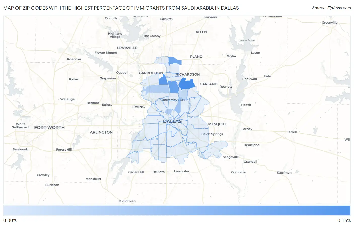 Zip Codes with the Highest Percentage of Immigrants from Saudi Arabia in Dallas Map