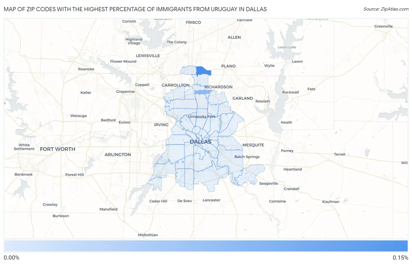 Zip Codes with the Highest Percentage of Immigrants from Uruguay in Dallas Map