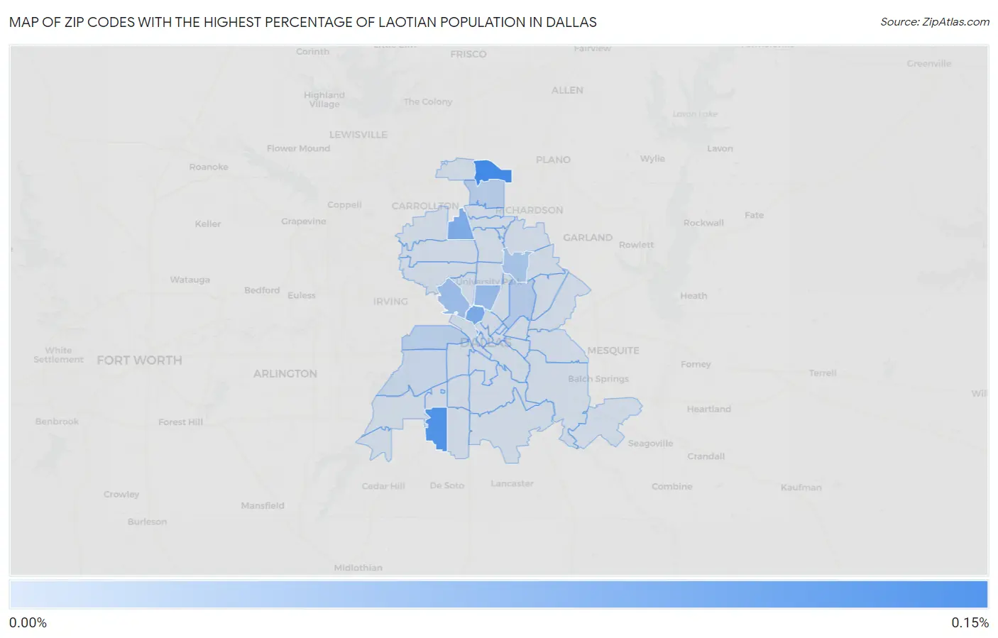 Zip Codes with the Highest Percentage of Laotian Population in Dallas Map
