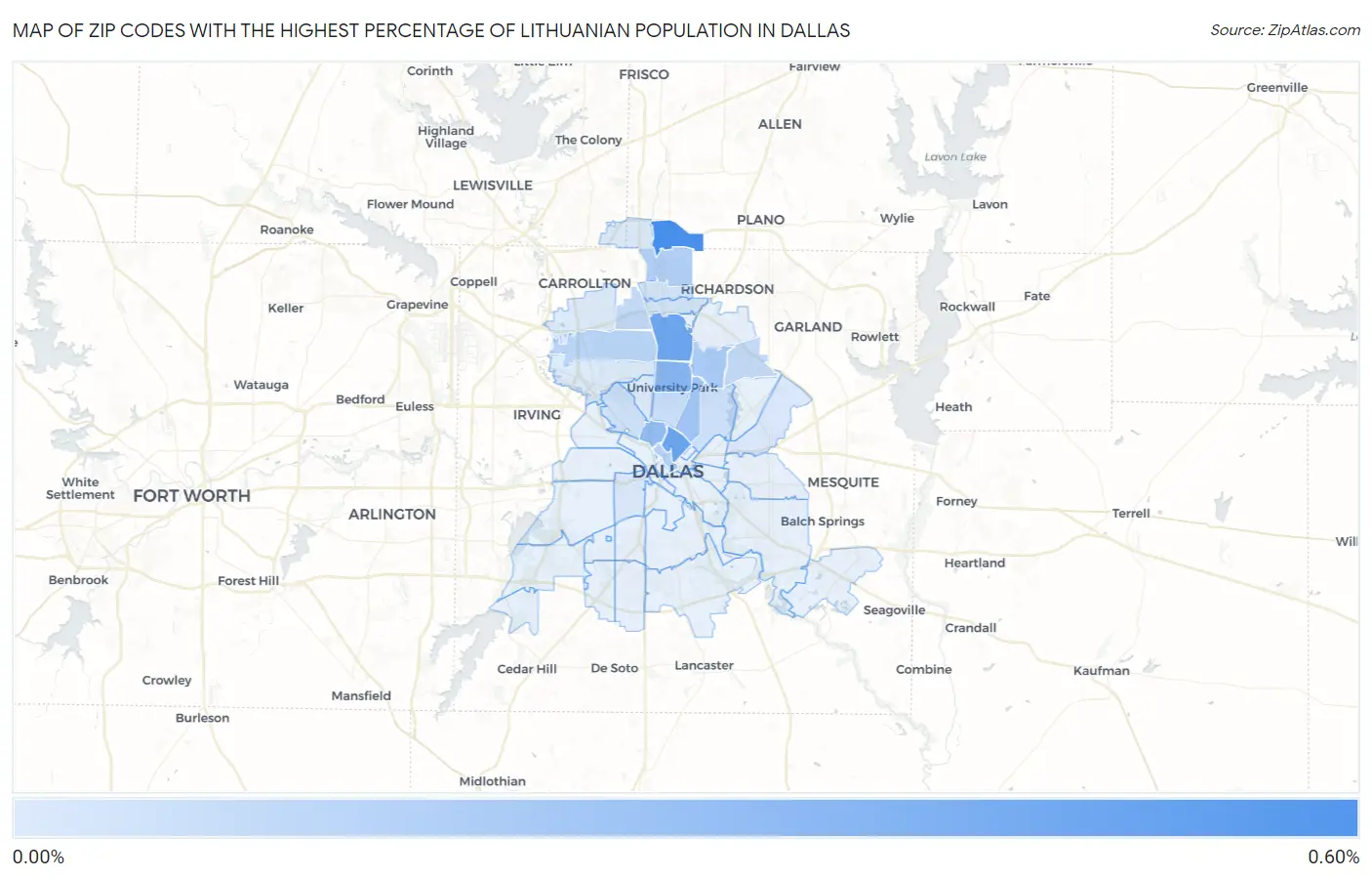 Zip Codes with the Highest Percentage of Lithuanian Population in Dallas Map