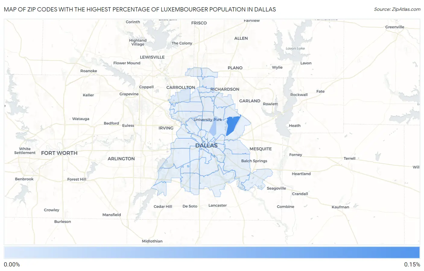 Zip Codes with the Highest Percentage of Luxembourger Population in Dallas Map