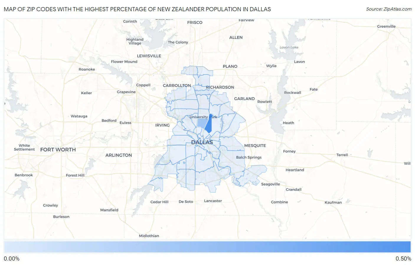 Zip Codes with the Highest Percentage of New Zealander Population in Dallas Map