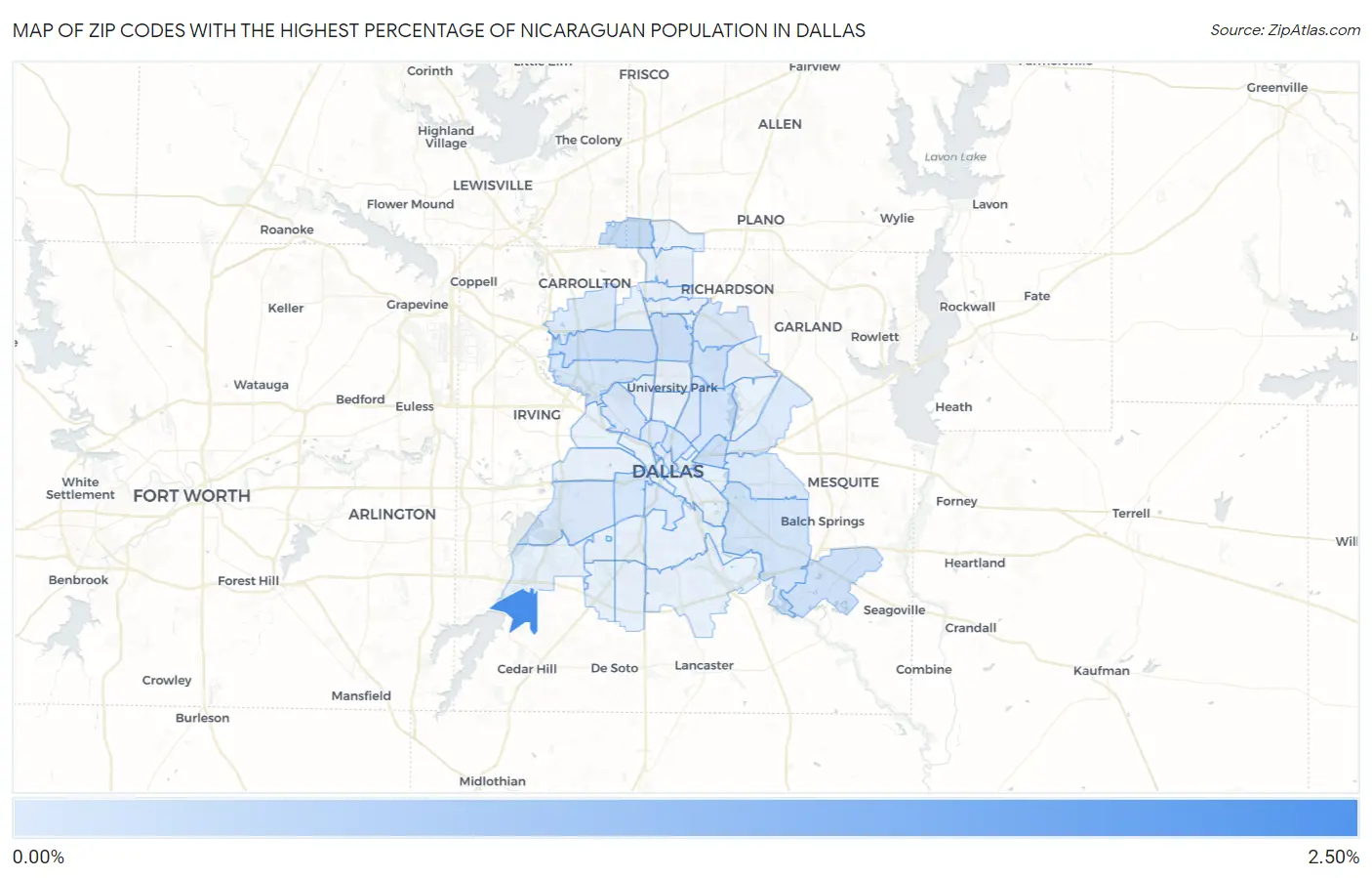 Zip Codes with the Highest Percentage of Nicaraguan Population in Dallas Map