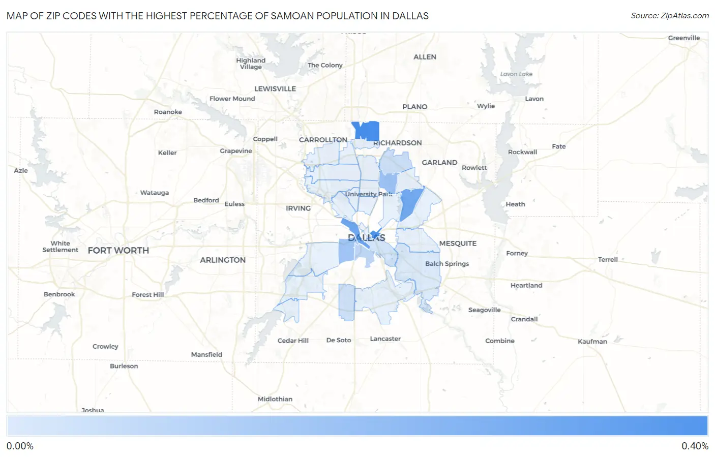 Zip Codes with the Highest Percentage of Samoan Population in Dallas Map