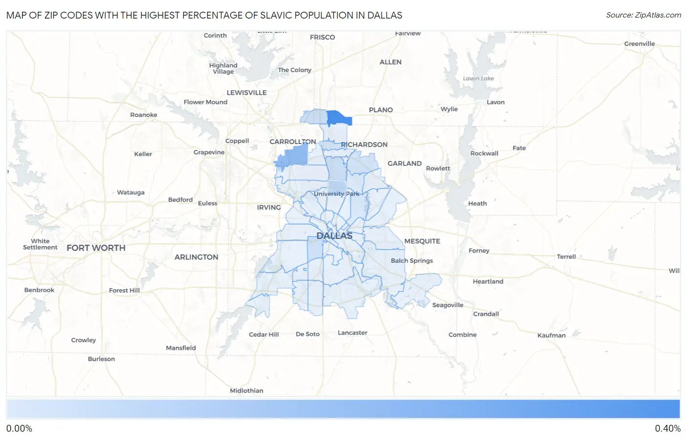 Zip Codes with the Highest Percentage of Slavic Population in Dallas Map