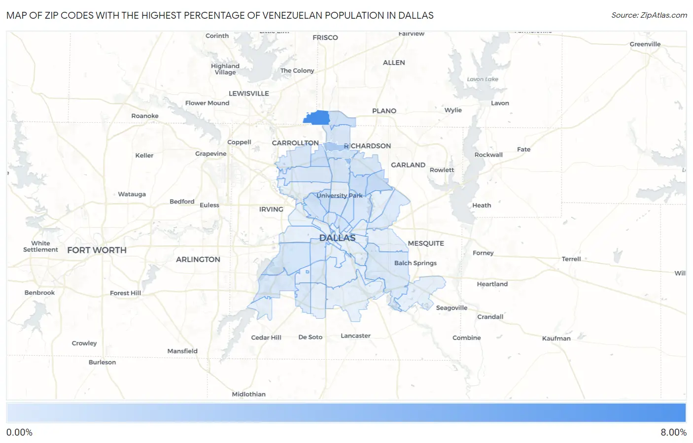 Zip Codes with the Highest Percentage of Venezuelan Population in Dallas Map