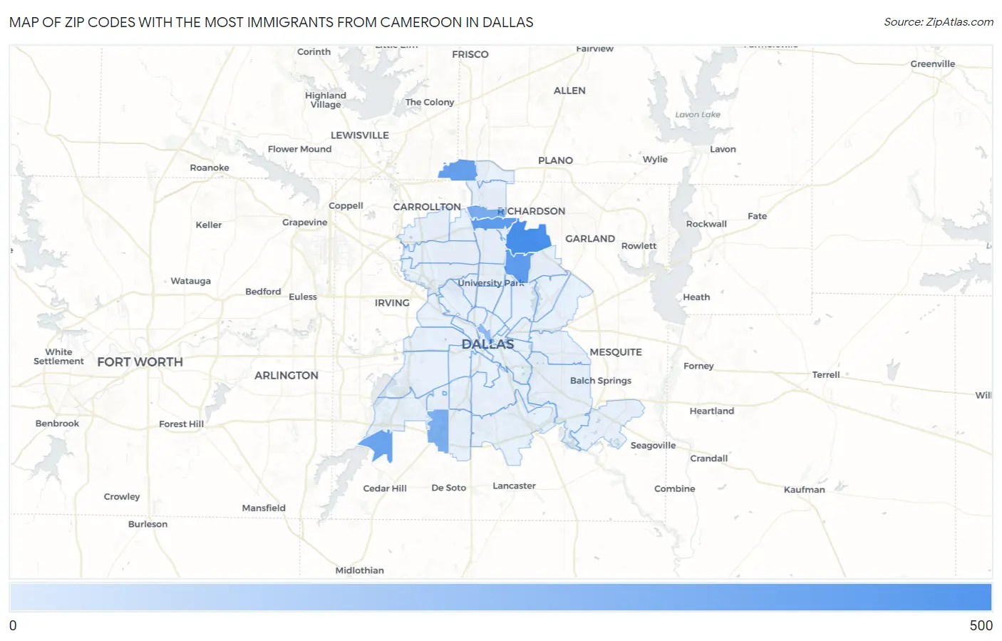 Zip Codes with the Most Immigrants from Cameroon in Dallas Map