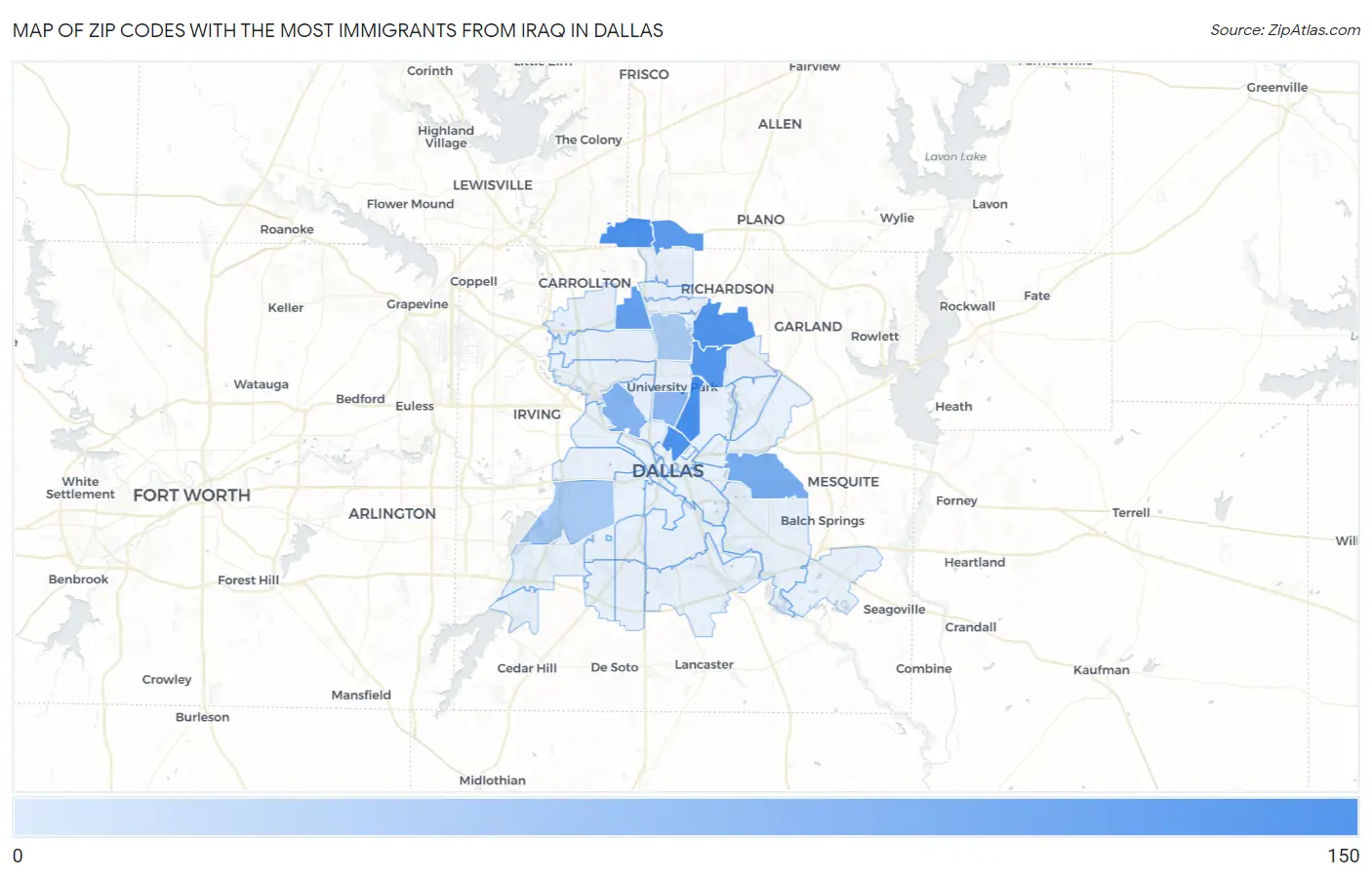 Zip Codes with the Most Immigrants from Iraq in Dallas Map
