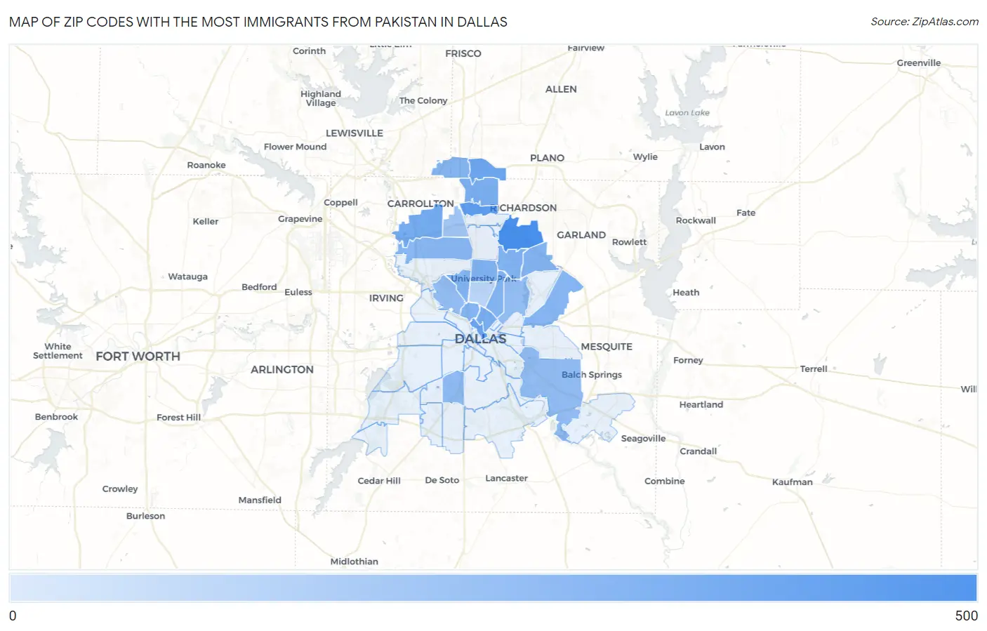 Zip Codes with the Most Immigrants from Pakistan in Dallas Map