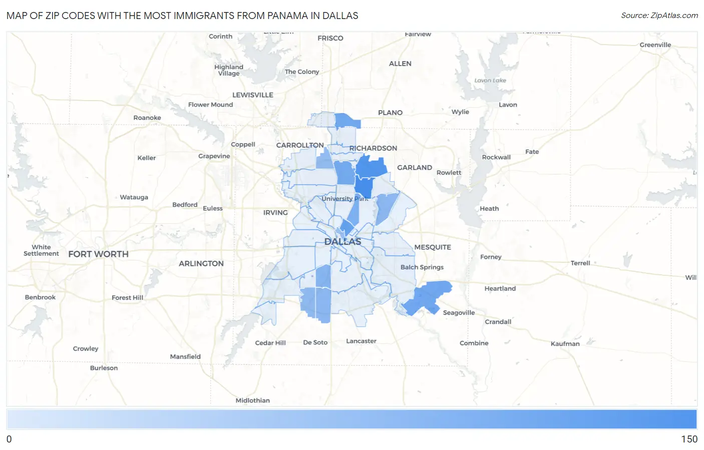 Zip Codes with the Most Immigrants from Panama in Dallas Map