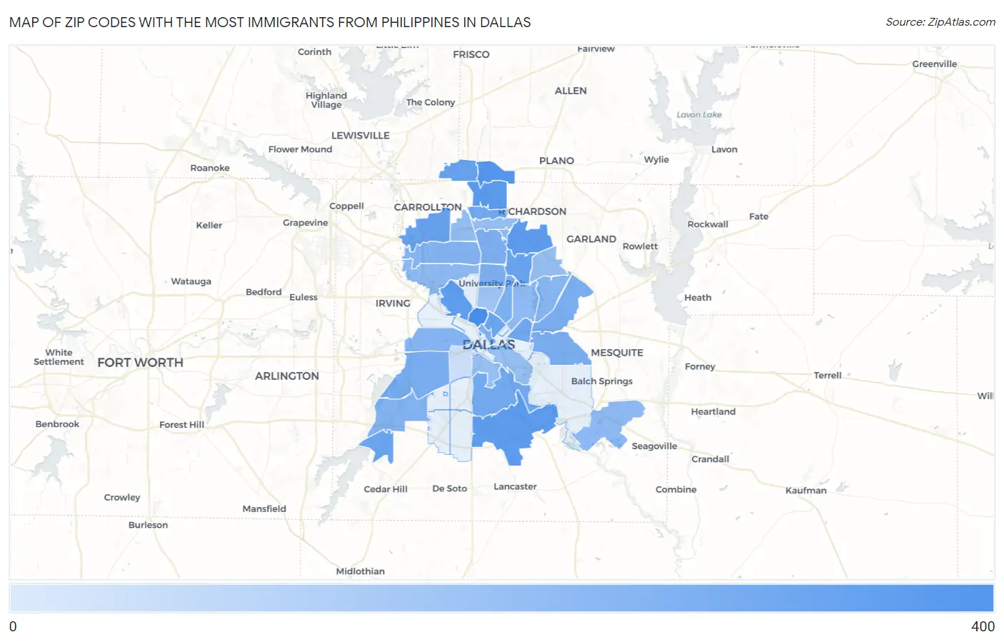 Zip Codes with the Most Immigrants from Philippines in Dallas Map