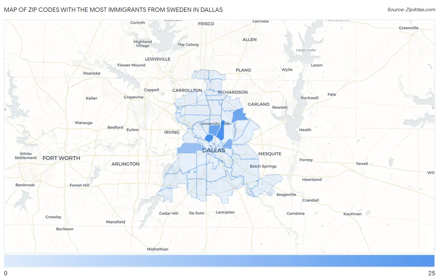 Zip Codes with the Most Immigrants from Sweden in Dallas Map