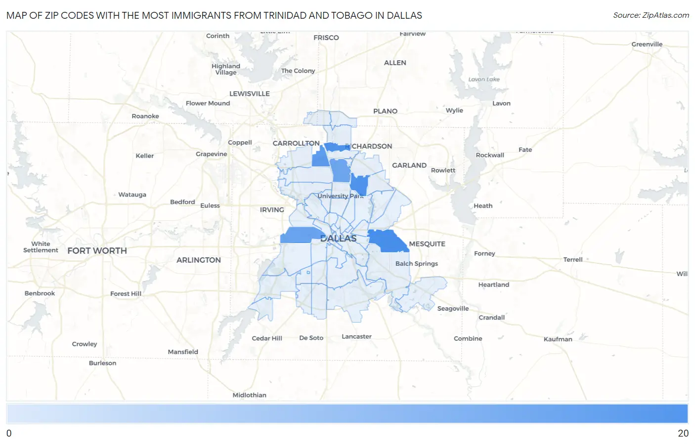 Zip Codes with the Most Immigrants from Trinidad and Tobago in Dallas Map